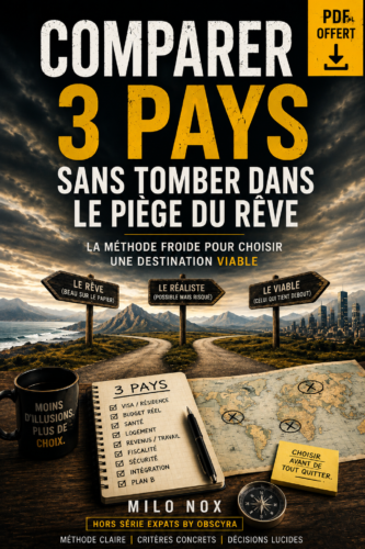 Couverture du guide gratuit Comparer 3 pays sans tomber dans le piège du rêve de Milo Nox