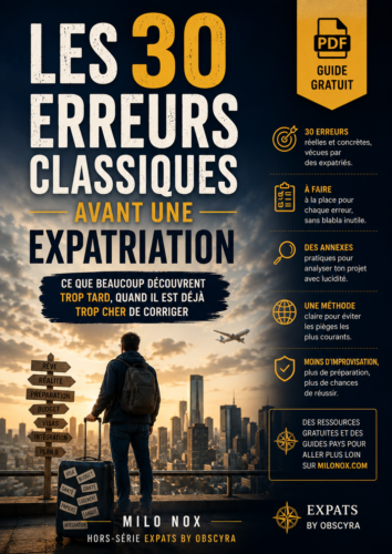 Couverture du guide gratuit Les 30 erreurs classiques avant une expatriation de Milo Nox